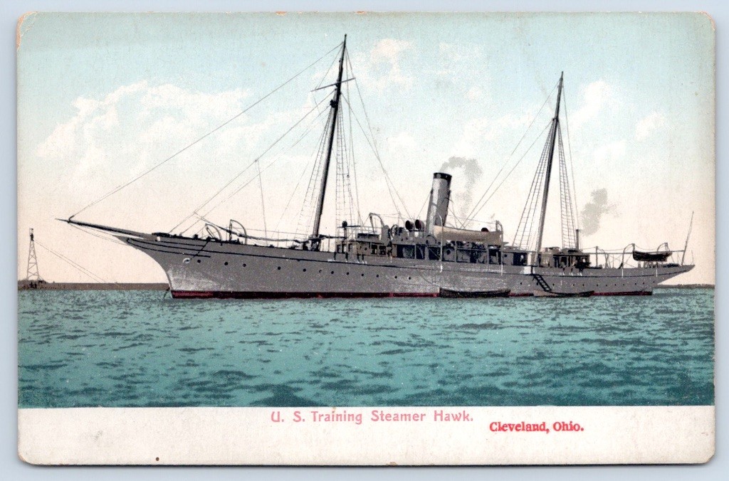 Cleveland Ohio US Training Steamer Hawk Navy Ship Cuyahoga County c1907 Postcard