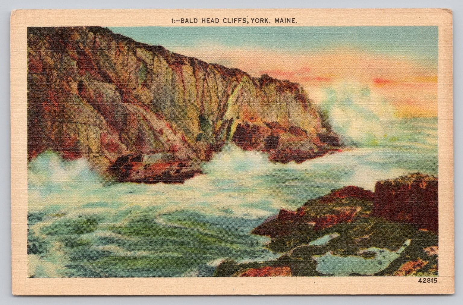 Bald Head Cliffs York Maine Linen Postcard Vintage Coastal Seascape MWM