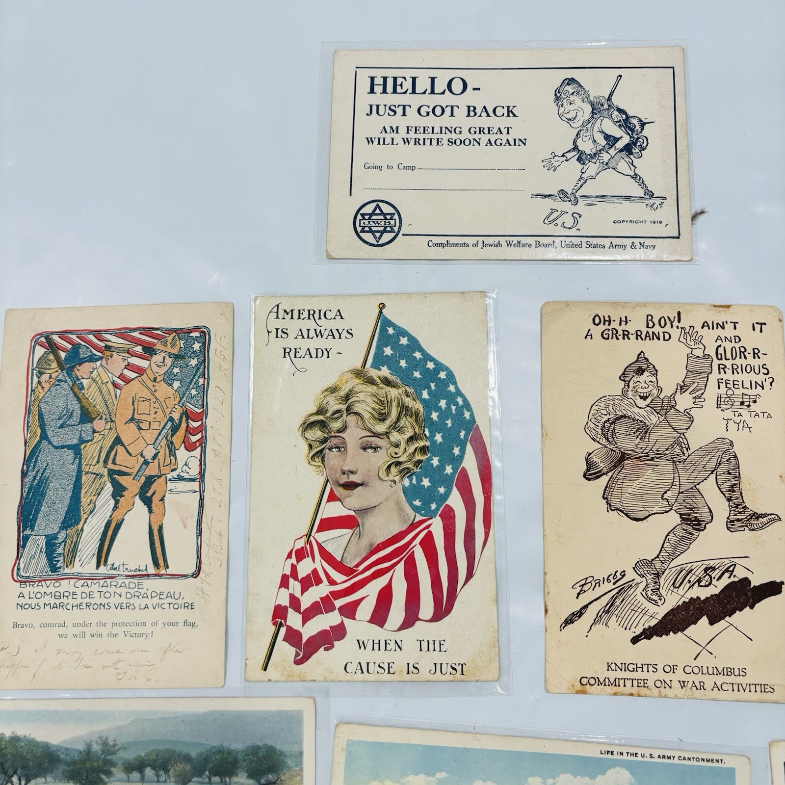 Lot of Antique WWI Era Postcard Collection & Folder US Army Military Used Unused
