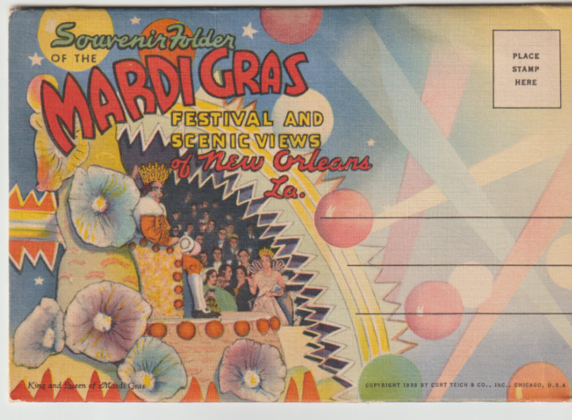 1939 VINTAGE SOUVENIR FOLDER POSTCARD, MARDI GRAS NEW ORLEANS, LA UNPOSTED 2G60