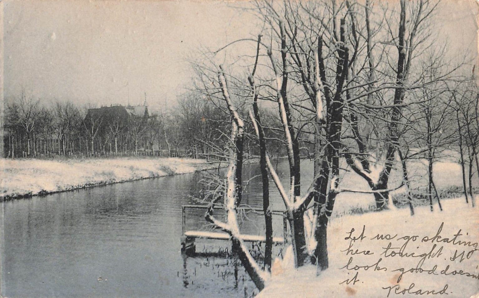 1907 Newark NJ Winter Canal Skating Scene RPPC Postcard Rotograph Co.