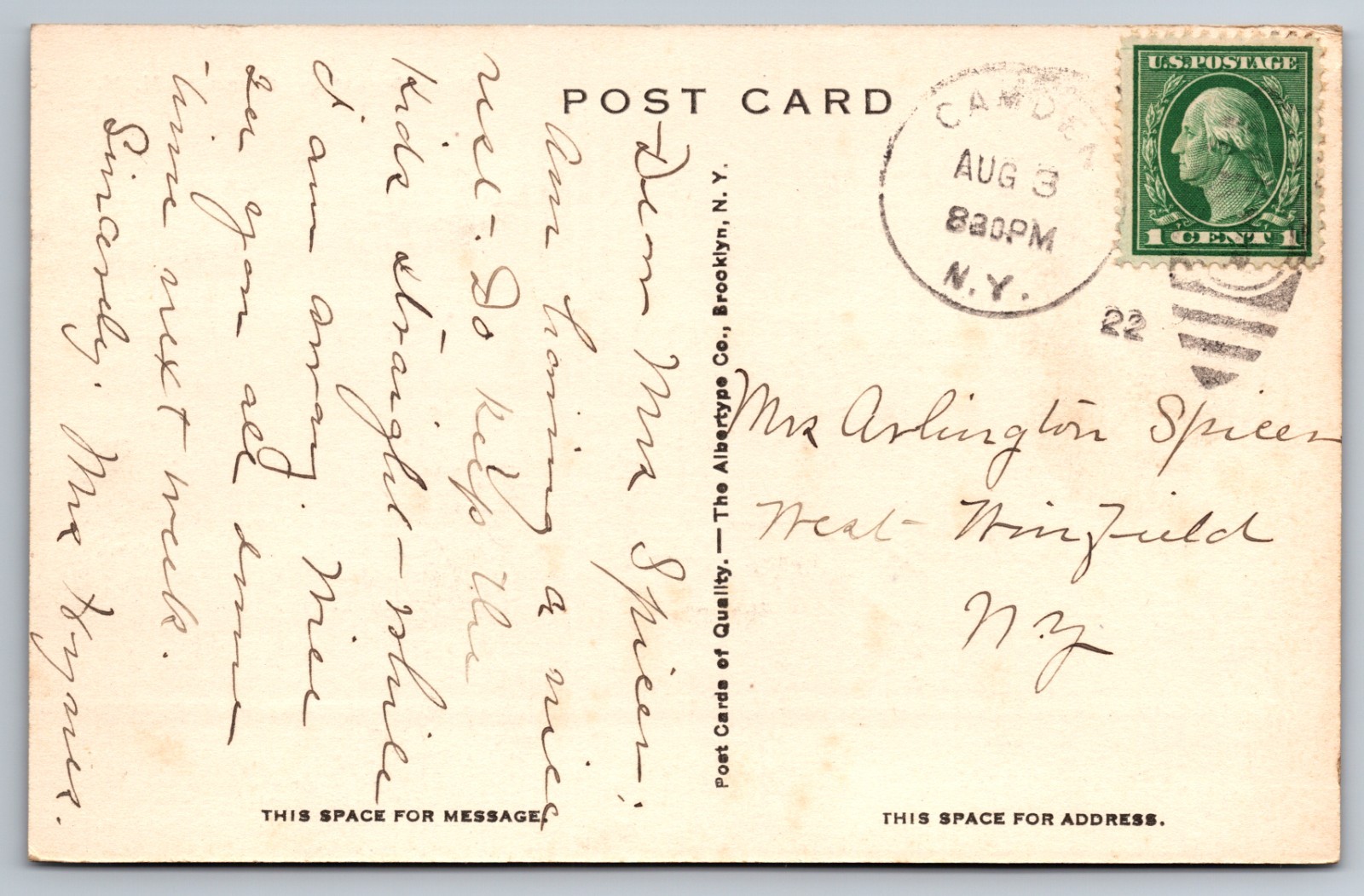 People Cars Main Street Camden NY New York 1910s Postcard