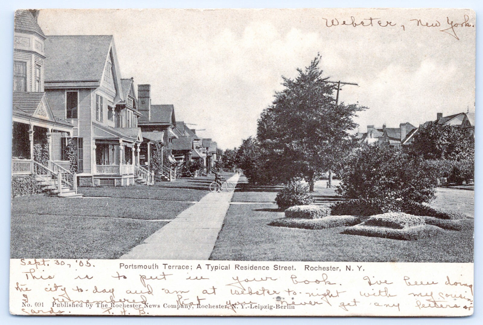 Postcard Portsmouth Terrace A Typical Residence Street Rochester New York Posted