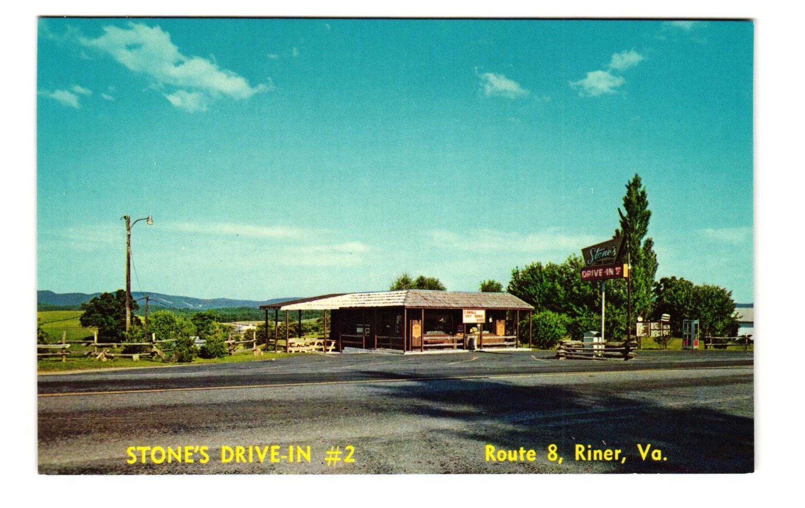 Stones Drive Inn, South of Christiansburg on Route 8 vintage postcard unposted
