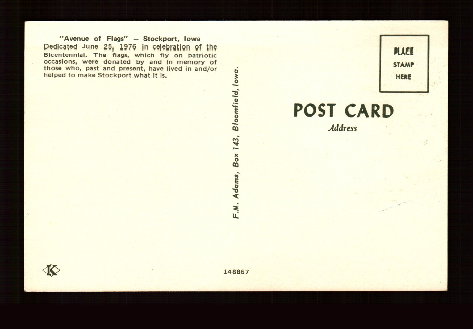 POSTCARD : IOWA – STOCKPORT IA – AVENUE OF FLAGS JUNE 25 1976