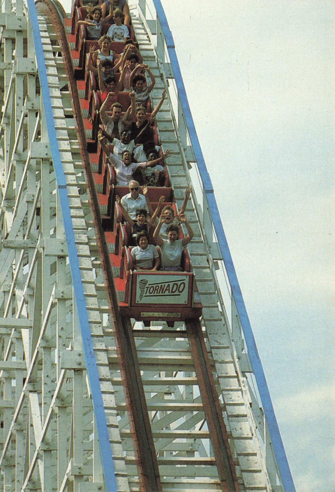 Postcard IA Des Moines Adventureland Amusement Tornado Roller Coaster Screaming