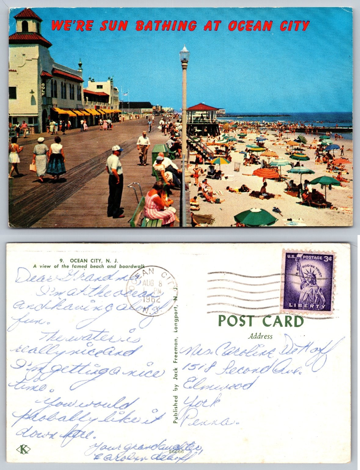Vintage 1962 Ocean City NJ Boardwalk Beach Sun Bathing Postcard