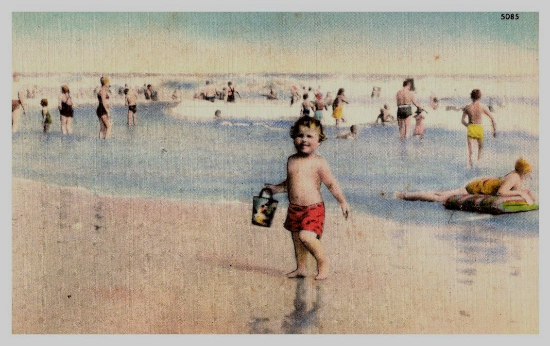Vintage Postcard 1930-1945 Boy at the Beach, Ocean City, Maryland (MD)