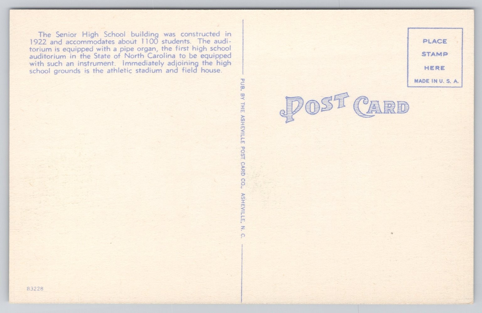 Gastonia NC Senior High School 1922 Linen Postcard Pipe Organ Architecture