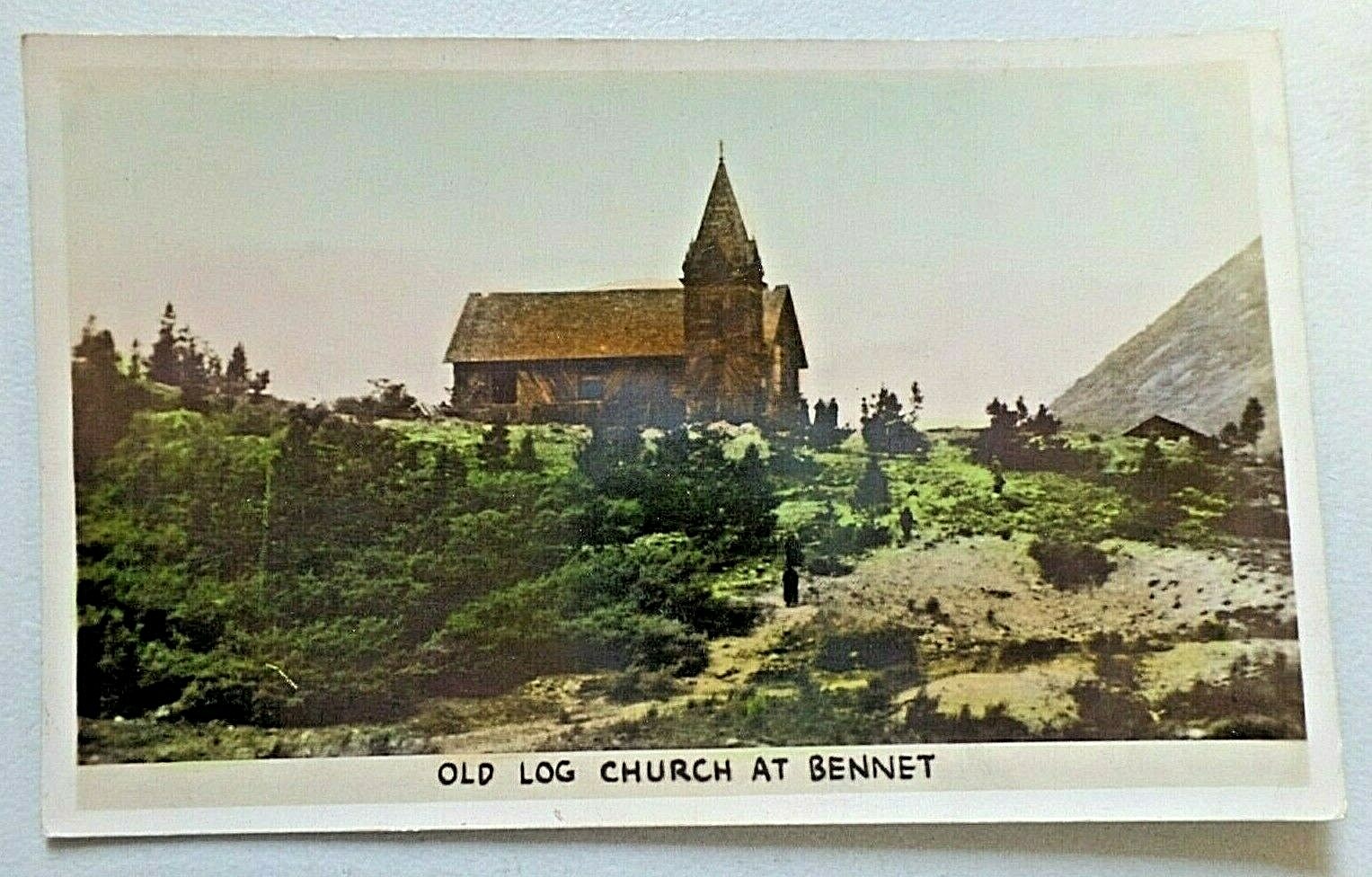 Old Log Church at Bennet British Columbia Canada Hand Tinted RPPC Postcard 5652
