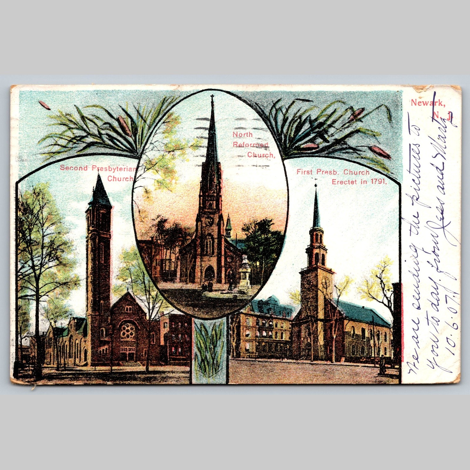 Postcard Newark NJ Churches Second Presbyterian First Presbyterian