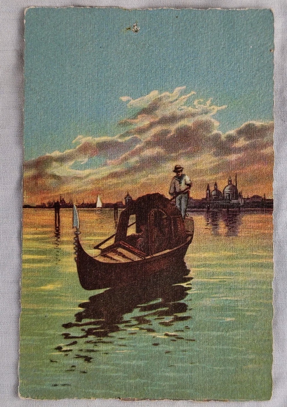 Venezia Italy Gondola Sunset Antique Italian Postcard