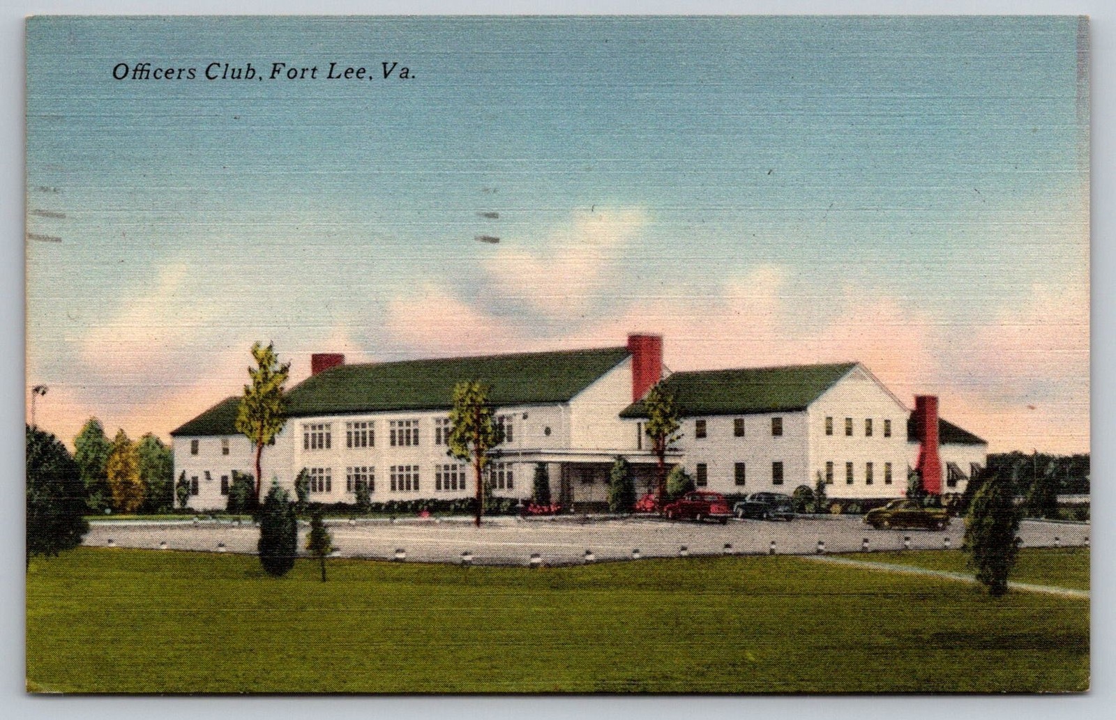 Officers Club Fort Lee VA Postcard Virginia military building Tichnor Bros Linen
