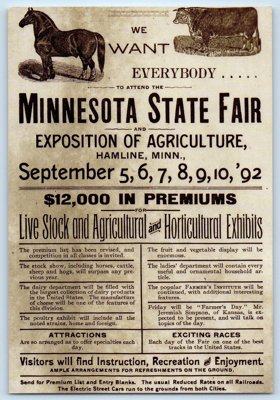c1940 Hamline Minnesota Postcard Exposition Agriculture Live Stock Exhibits
