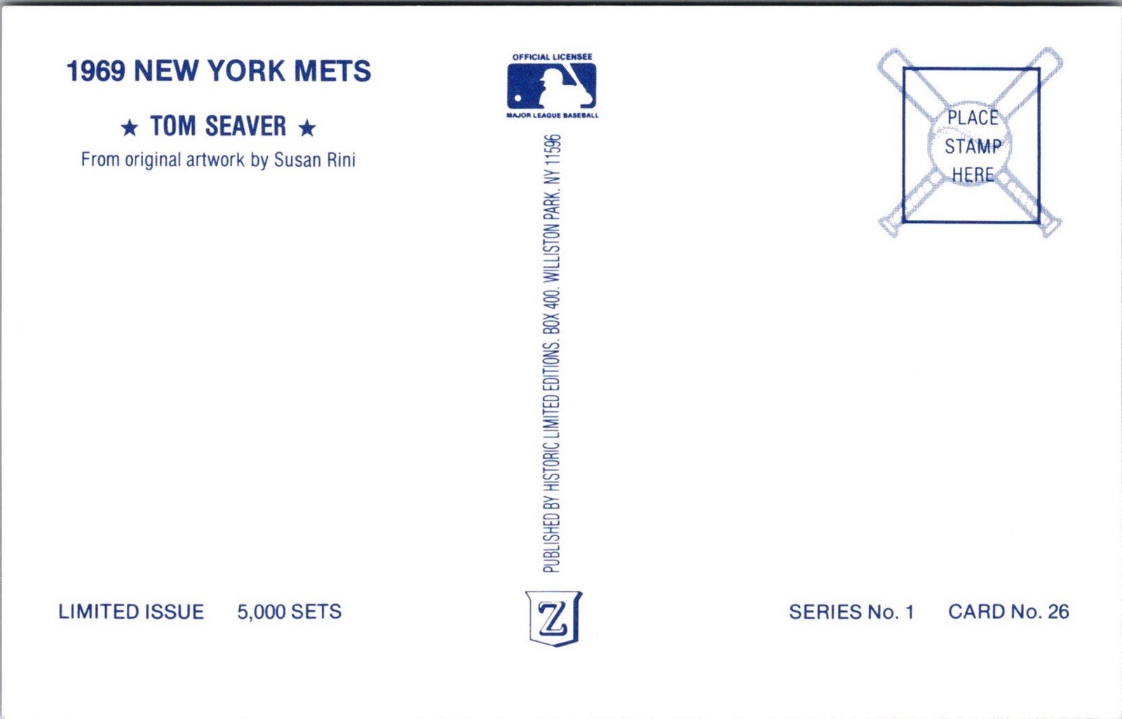 Postcard 1969 New York Mets Outfielder Ron Swoboda MLB 5000 Limited Issue New