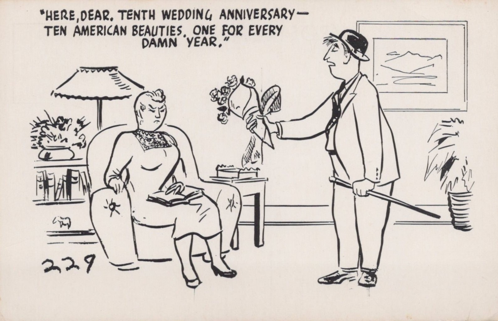 Tenth Wedding Anniversary American Beauties Humor Art Postcard