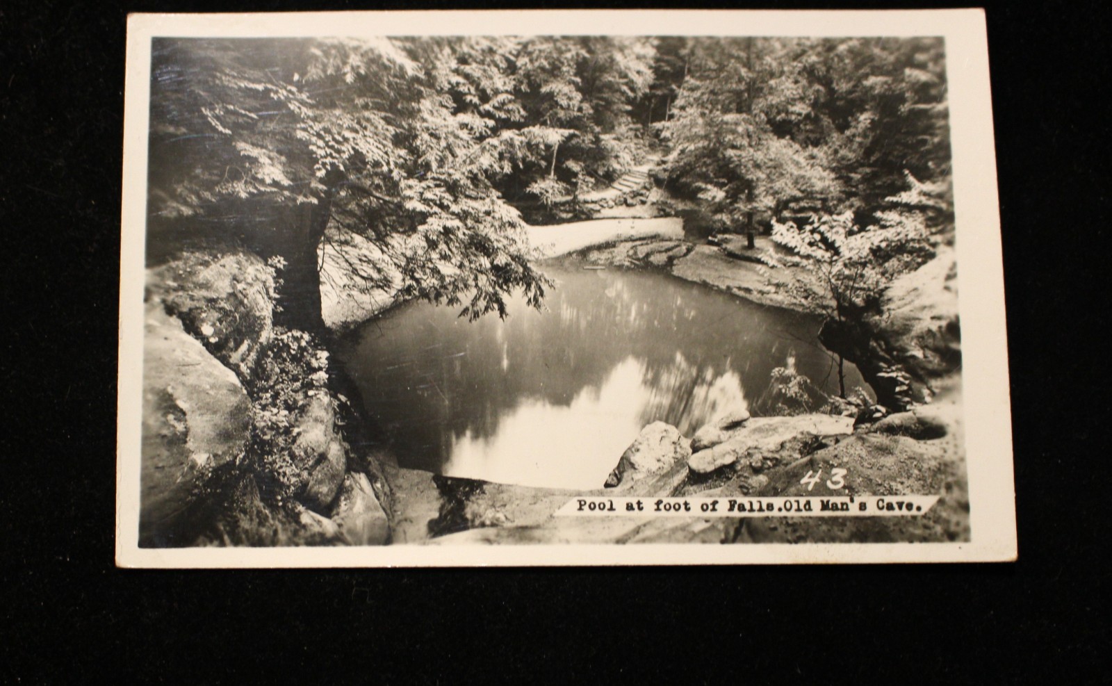 VTG 1930-1950 EKC RPPC POSTCARD “POOL AT FOOT OF FALLS”OLD MAN’S CAVE OHIO