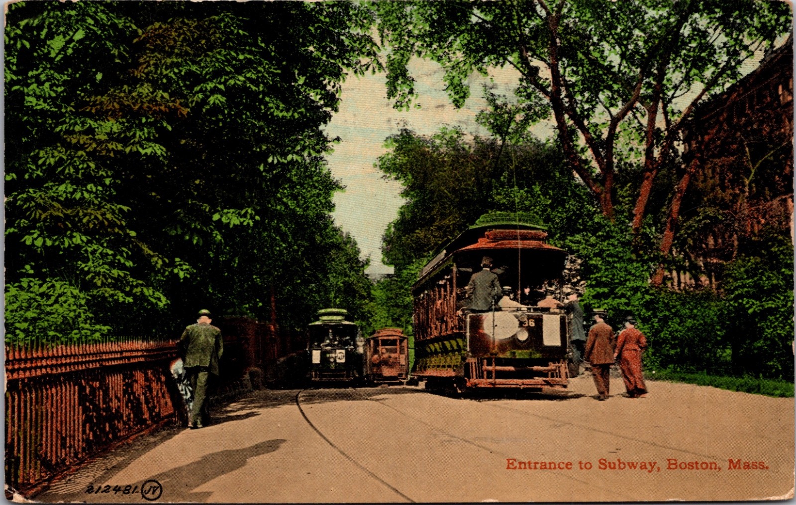 Boston Massachusetts Subway Entrance Streetcars Trolley Postcard 1910