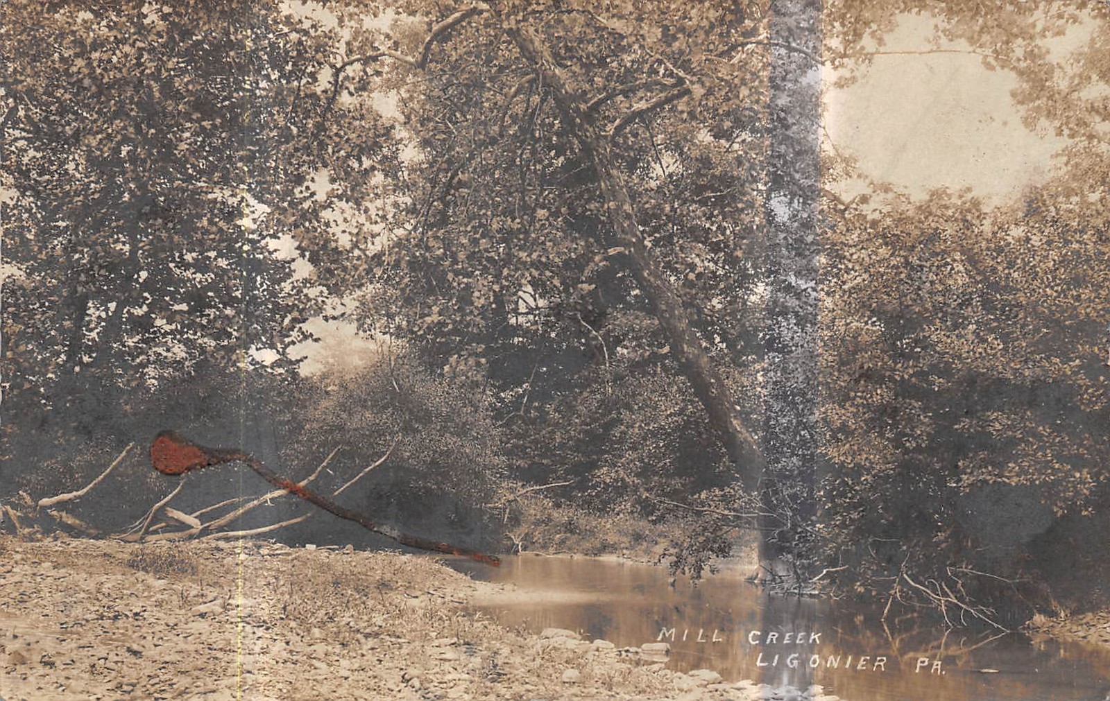 LIGONIER Pennsylvania postcard RPPC US USA Mill Creek beach area