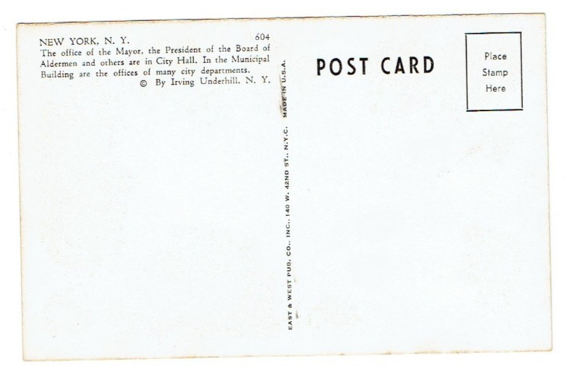 City Hall And Municipal Building New York City NY Postcard NYC Unposted
