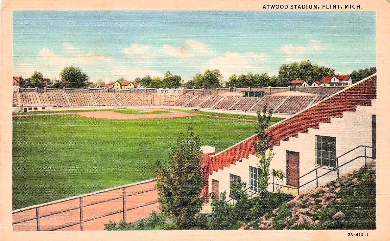Atwood Stadium Baseball Field Flint Michigan Kettering University Postcard G61