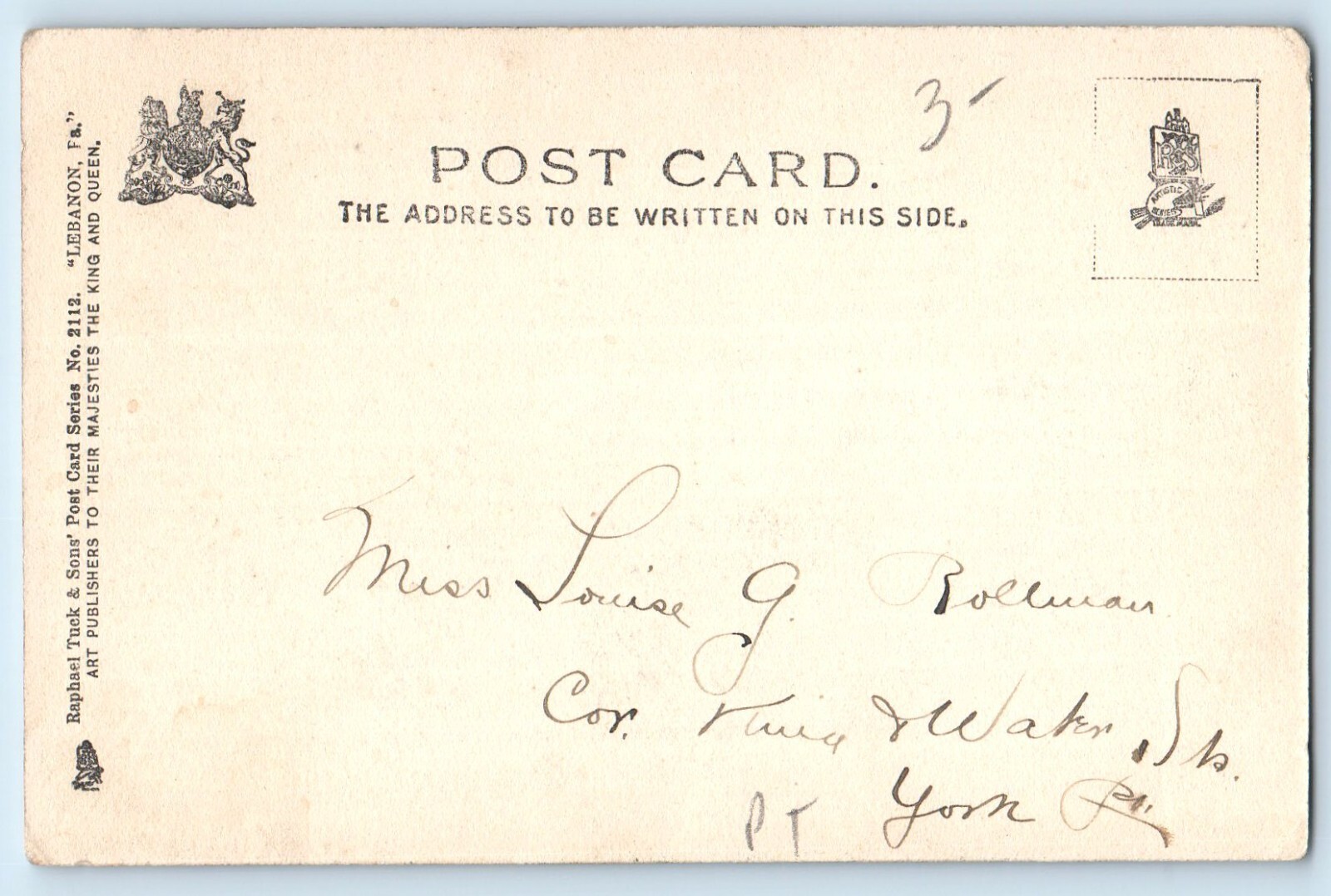 1905 Lebanon Pennsylvania Tuck Postcard Eighth Cumberland Streets Building Road