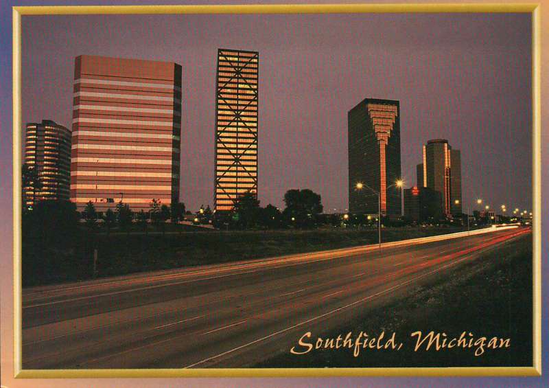 Southfield, Michigan, Prudential Town Center, Street View at Dusk, MI – Postcard