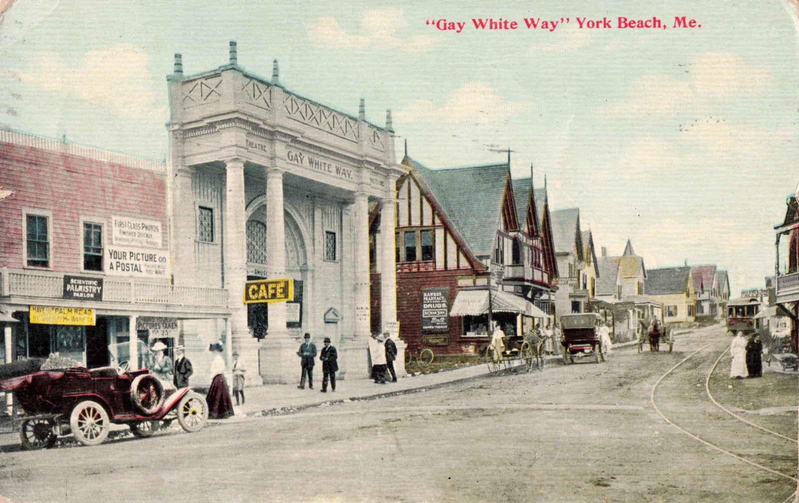 York Beach, Maine Postcard Gay White Way classic Car Trolley c 1915 N11
