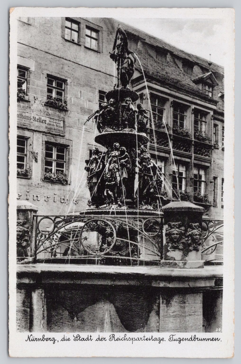 Vintage Nürnberg Jugendbrunnen Fountain Postcard Bromsilber Imitation