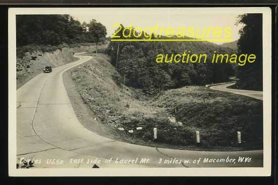 RPPC CURVES E SIDE LAUREL MT 3 MI W MACOMBER WV OLD CAR West Virginia Real Photo