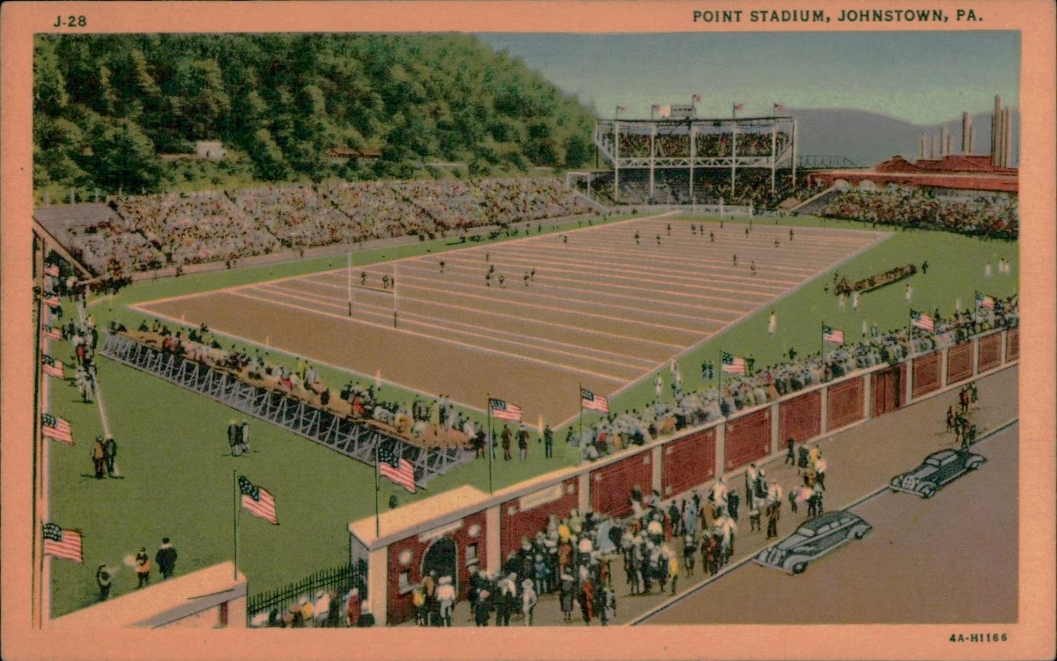 Vintage Linen Postcard Point Stadium Johnstown PA 1940s Minsky Bros