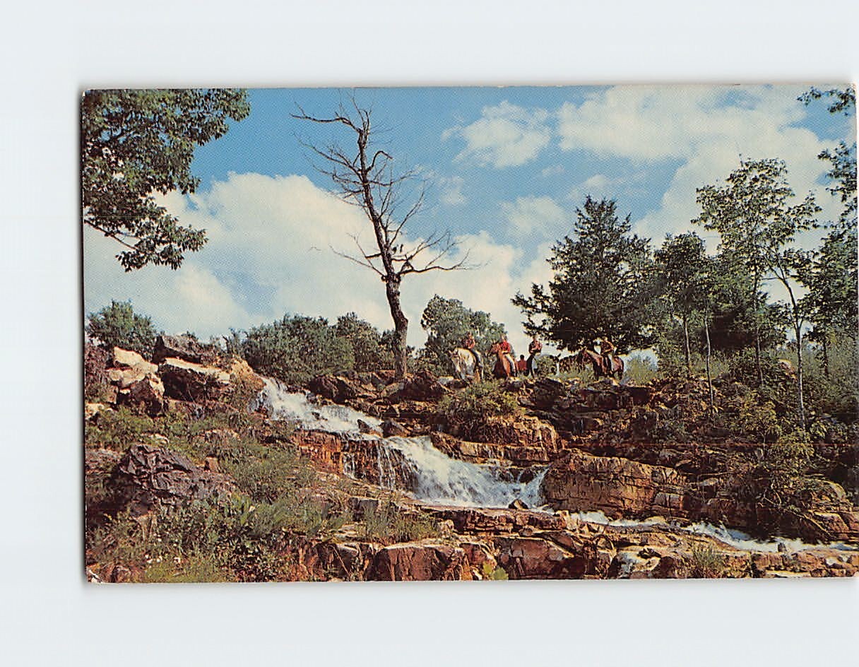 Postcard Horsemen from Cherokee Village Pauses at Little Otter Falls Arkansas