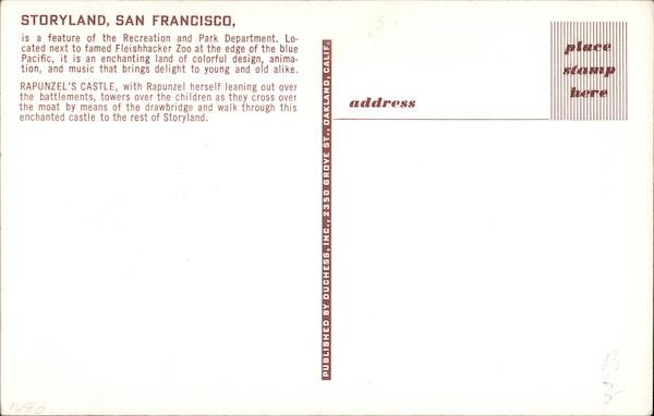San Francisco, California CA Storyland Rapunzel’s Castle Chrome Vintage Postcard
