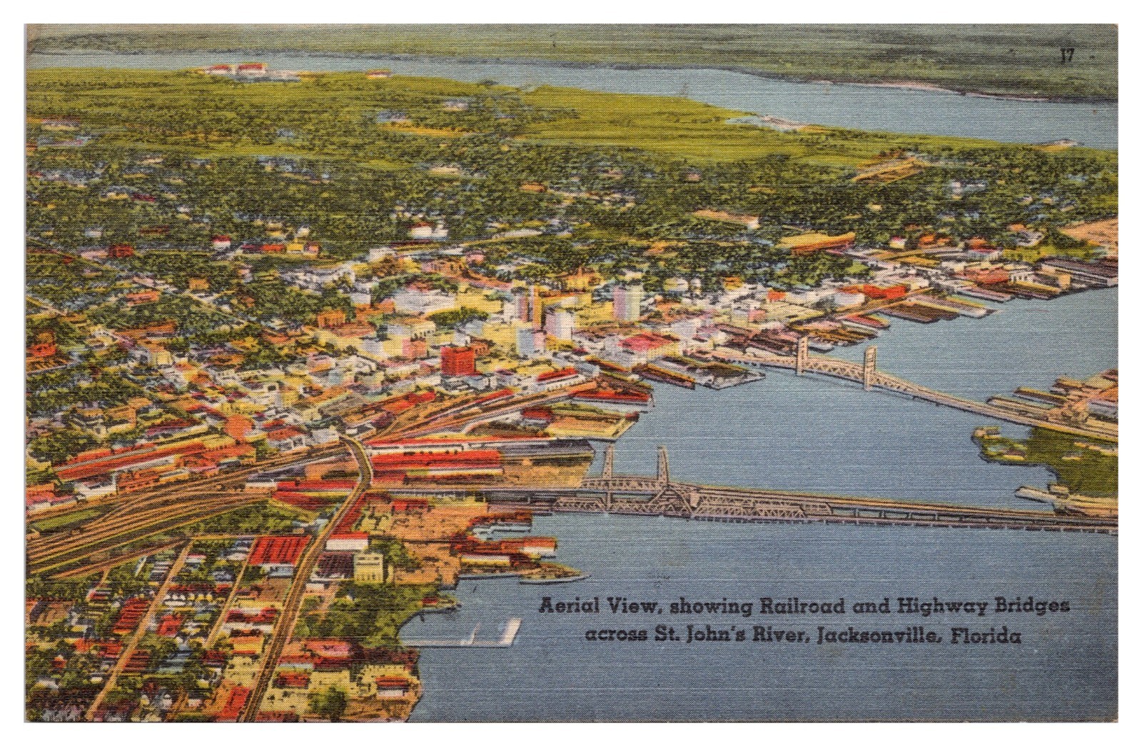 VTG Aerial View, Showing Bridges, St. John’s River, Jacksonville, FL Postcard