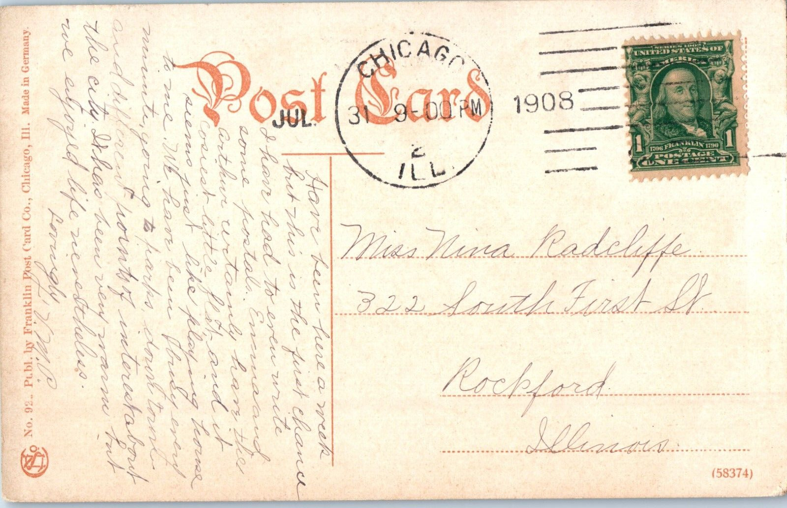Garfield Park Refectory and Lagoon Chicago Illinois Postcard Posted 1908