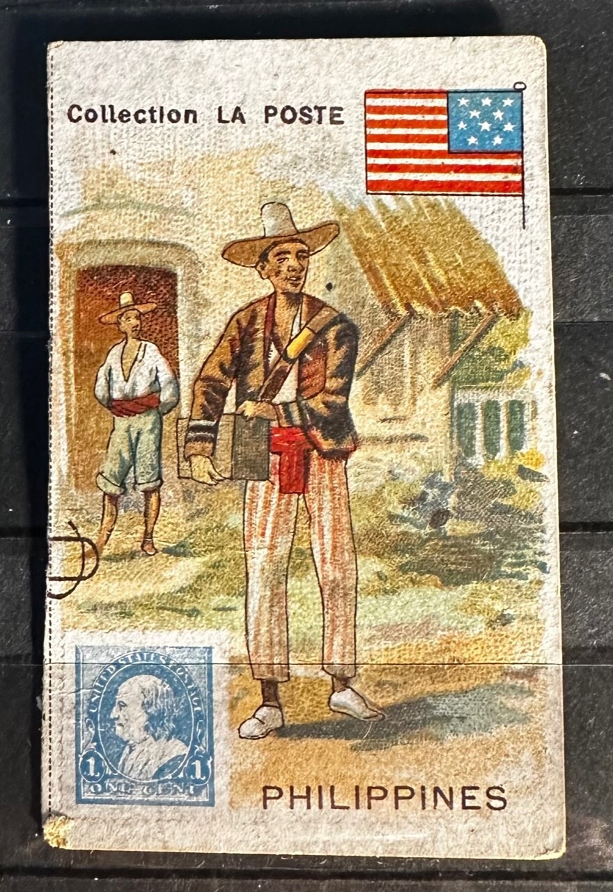 PHILLIPINES USA 1800’S STAMP ON STAMP TRADING CARD STAMPS ON STAMPS -P17017-1