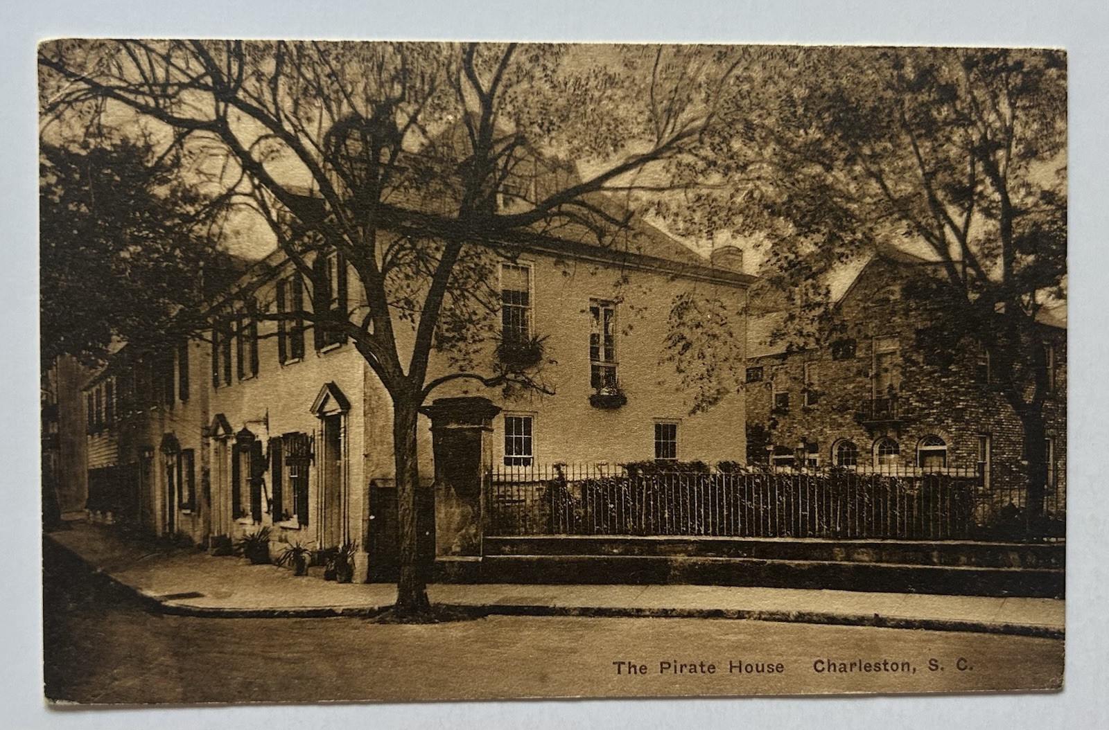 Pirate House Charleston South Carolina Sepia Street Scene Postcard F11