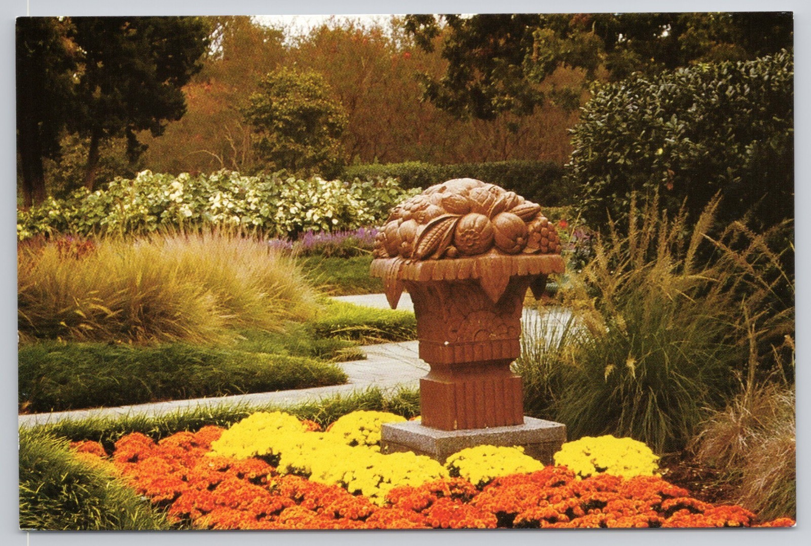 Dallas Arboretum Postcard Autumn Sculpture Garden Texas TX Flower Display vtg