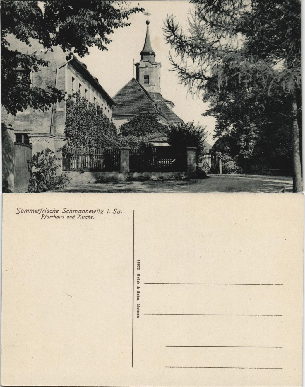Postcard Schmannewitz-Dahlen rectory and church 1914