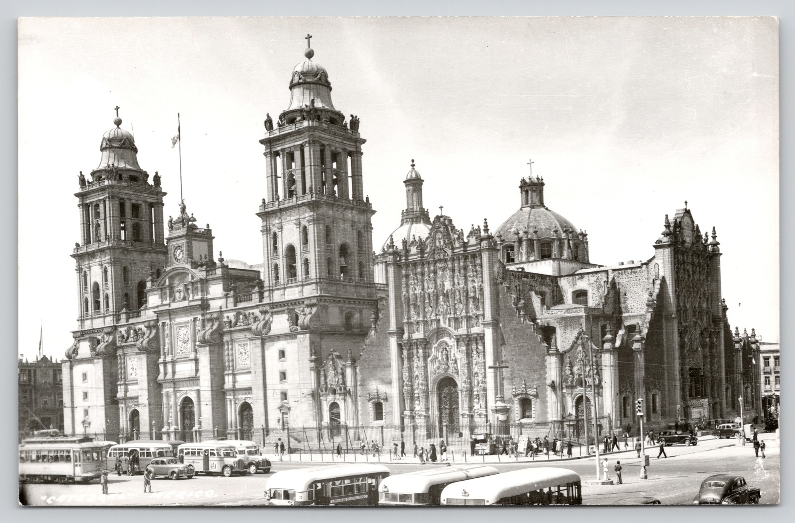 Mexico City Metropolitan Cathedral Trolleybuses Buses Mexico City RPPC Postcard