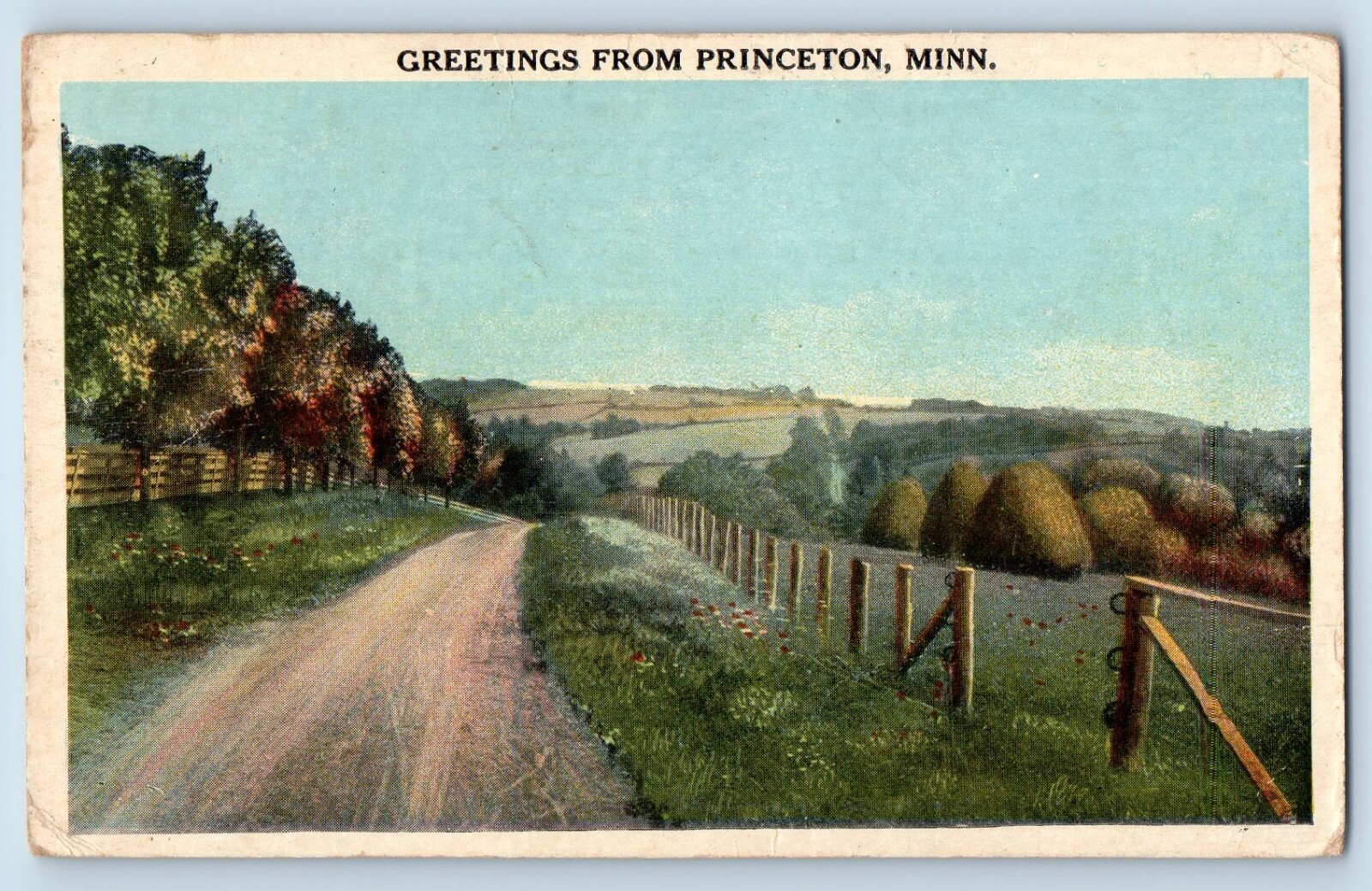 Princeton Minnesota Postcard Greetings Scenic View Road Street Scene 1910 Posted