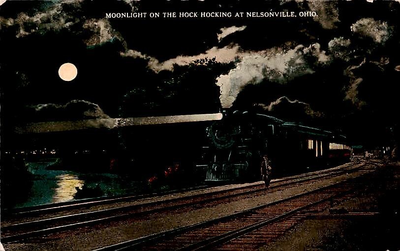 Postcard Moon Light on the Hock Hocking at Nelsonville Ohio