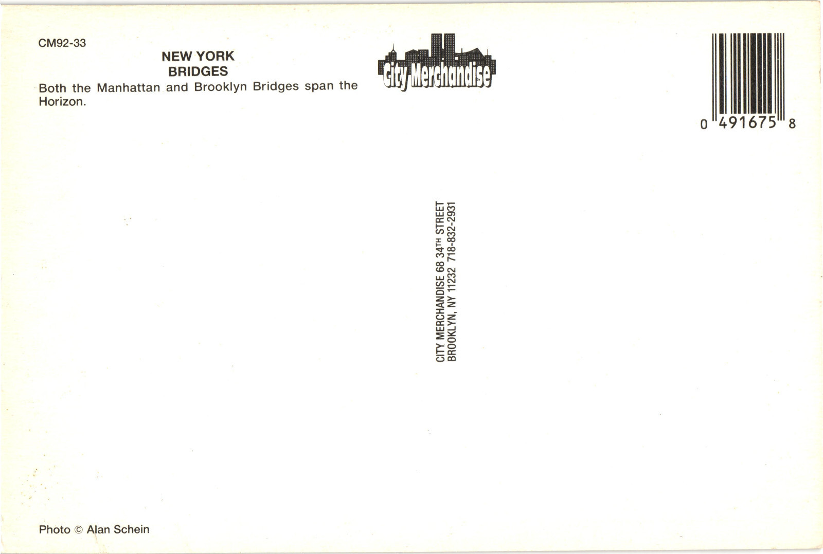 New York Bridges Manhattan and Brooklyn Bridges Postcard Unposted