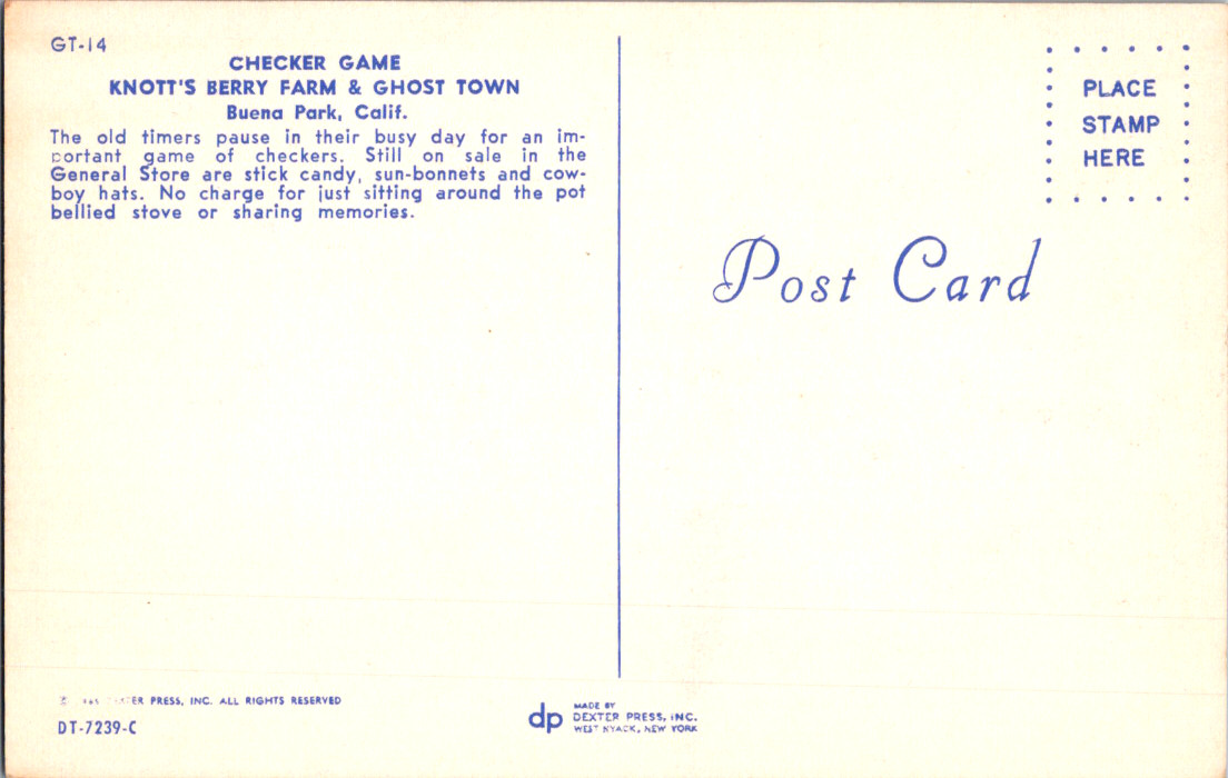 Vintage Postcard Knott’s Berry Farm Ghost Town Checkers California