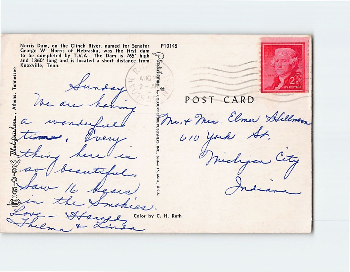 Postcard Norris Dam on the Clinch River Tennessee USA