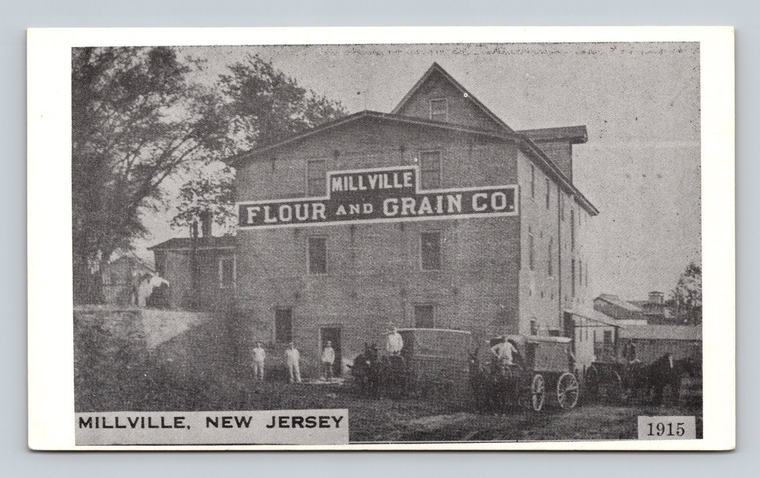 1915 Millville, NJ Flour & Grain Co. Postcard – Horse Wagons New Jersey