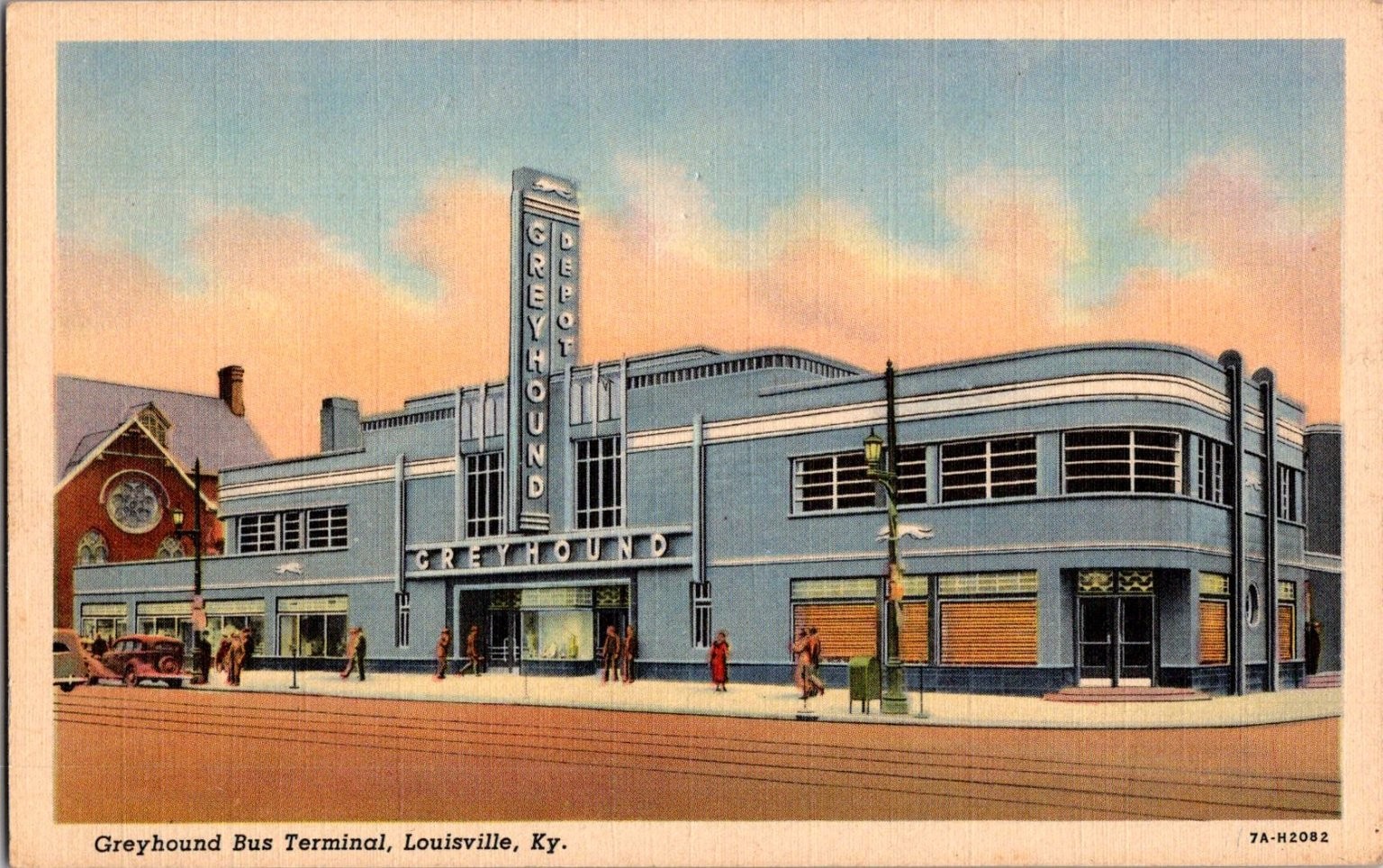Vintage Art Deco Greyhound Bus Terminal Louisville KY Postcard Curteich