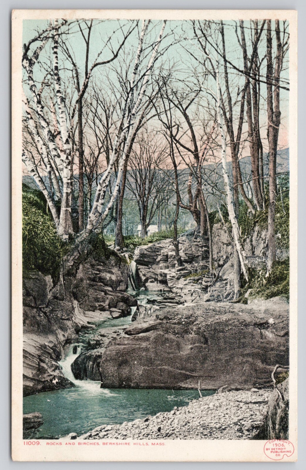 Berkshire Hills MA Massachusetts Rocks and Birches Creek Detroit Pub Postcard
