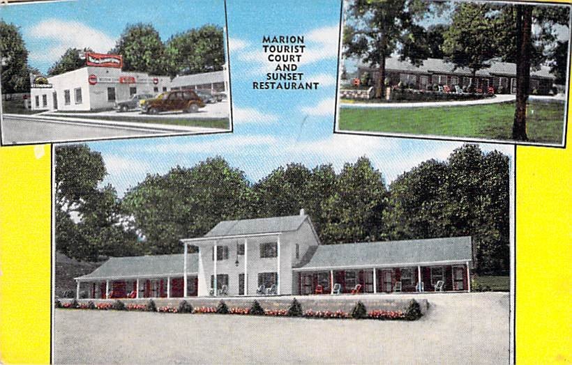 Marion NC Tourist Court & Sunset Restaurant Postcard E. C. Kropp 1940s-50s