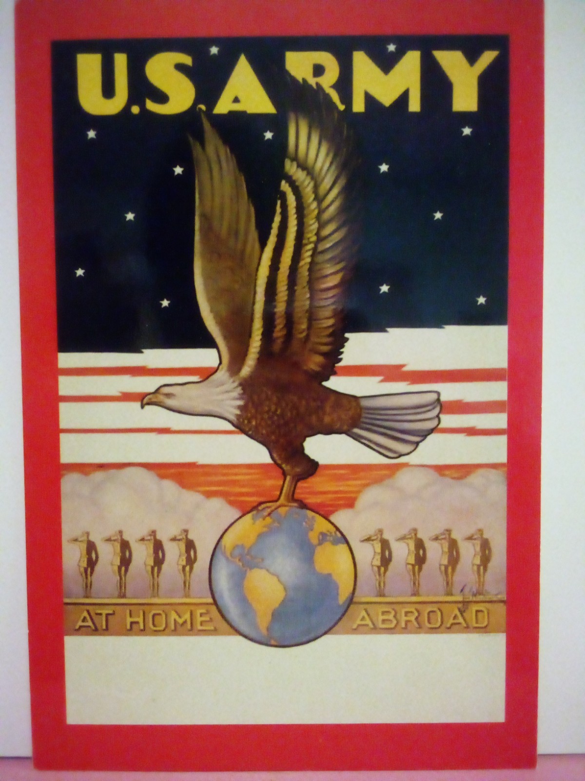 postcard with U.S. Army at Home Abroad poster art